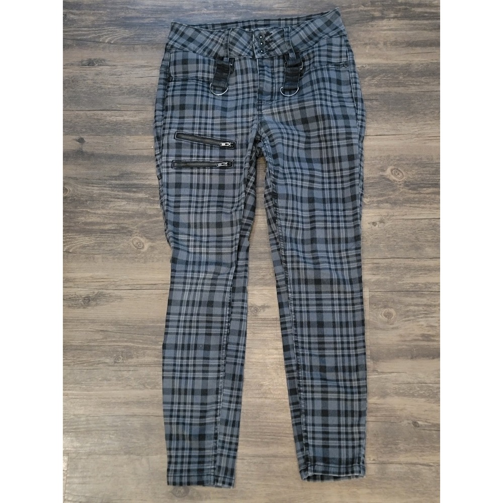 Hot Topic HT‎ Denim Grey Plaid Hi-Rise Super Skinny Pants D-Ring Zipper Size 5
